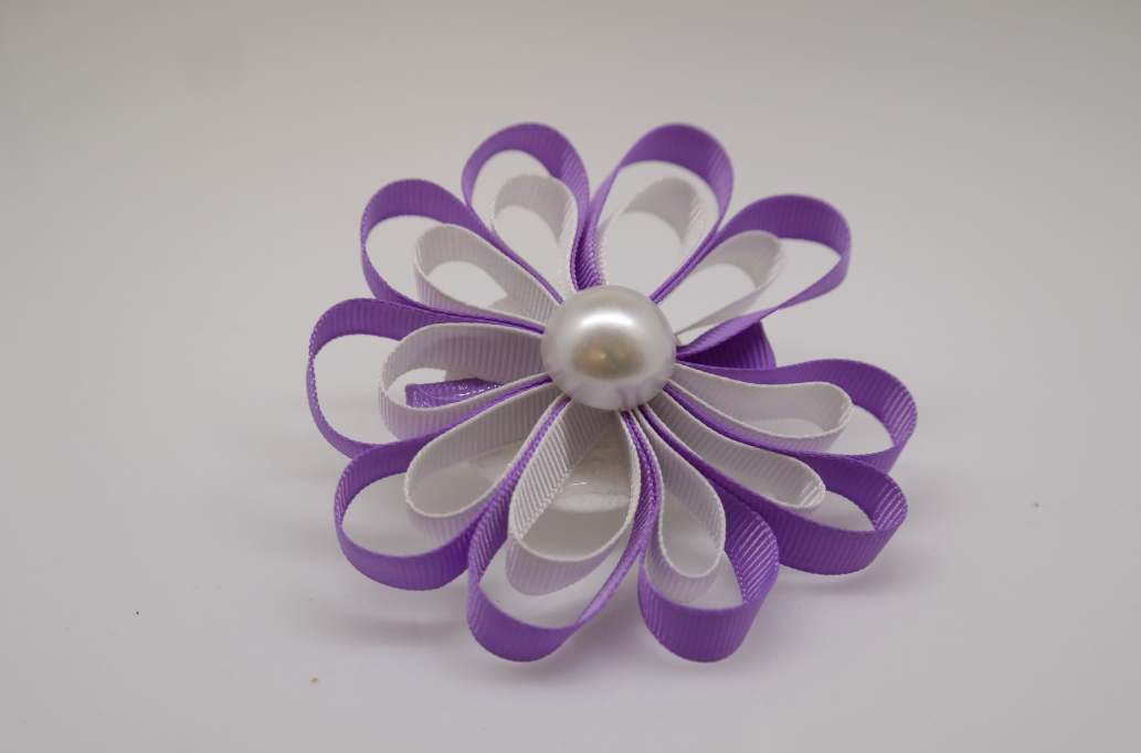 Large petal flower hair Bow with colors  Hyacinth, White